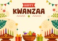 Happy Kwanzaa Vector Illustration with Mazao, Zawadi, Mkeka, Kinara, Gifts, Cup, Candles in Traditional Holiday African Symbol