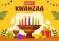 Happy Kwanzaa Vector Illustration with Mazao, Zawadi, Mkeka, Kinara, Gifts, Cup, Candles in Traditional Holiday African Symbol