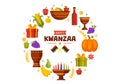 Happy Kwanzaa Vector Illustration with Mazao, Zawadi, Mkeka, Kinara, Gifts, Cup, Candles in Traditional Holiday African Symbol