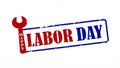 Happy Labor Day background greting card template - Grunge scratched stamp with wrench working symbols, isolated on white Royalty Free Stock Photo