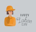 Happy labor day card with firewoman Royalty Free Stock Photo