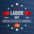 Happy Labor Day card with USA flag  on blue background. Ad concept. Design template. Vector Royalty Free Stock Photo