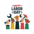Happy Labor Day Celebration with Diverse Hands Holding Tools Royalty Free Stock Photo