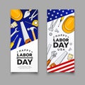 Happy labor day Construction tools american flag vector vertical banners collections Royalty Free Stock Photo
