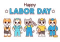 Happy Labor Day cute cat workers