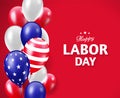 Happy Labor Day greeting banner design with american flag balloons on red background. - Vector Royalty Free Stock Photo