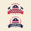 Labor Day with Construction Helmet AND Hammers. Vintage Retro Hipster Logo Design Template