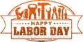 Happy Labor Day red grunge style rubber stamp with silhouettes o