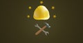Happy Labor Day. Safety helmet, crossed hammer and key. 3d rendering