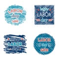 Happy labor day sale. Set of badges and labels on scribble background.