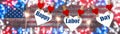 Happy Labor Day September background banner panorama - Frame made of red blue white bokeh in the colors of the united states