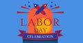 Happy labor day text with fire works over siren light against blue background Royalty Free Stock Photo