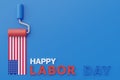 Happy labor day usa concept with American flag and sponge roller paint, construction tools, 3d rendering