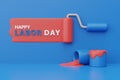 Happy labor day usa concept with red sponge roller paint, construction tools, 3d rendering