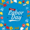 Happy Labor Day Vector greeting card or invitation card. United States national holiday illustration for construction worker backg