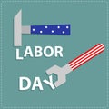 Happy labor day Wrench key and hammer with star stip Flat design Royalty Free Stock Photo