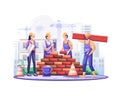 Happy Labour day. Construction workers are working on building in Labour Day On 1 May illustration Royalty Free Stock Photo