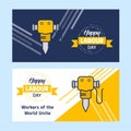 Happy Labour day design with yellow and blue theme vector with l