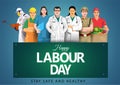 Happy Labour day or international workers day vector illustration with workers. labor day and may day celebration