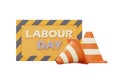 Happy labour day with Under construction sign and traffic cone,Construction tools.3d rendering Royalty Free Stock Photo