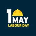 Happy labour day vector label, poster, social media post with yellow hard hats or helmet illustration on blue background.1st may Royalty Free Stock Photo