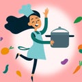 Happy lady cook vegetables vector graphic