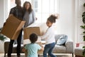 Happy large African American family just moved in new house