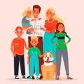 Happy large family. Mom, Dad, children and pet. Vector illustration Royalty Free Stock Photo