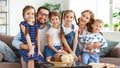 Happy large family mother father and children   at home Royalty Free Stock Photo