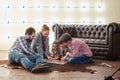 Happy large family playing Board game. Royalty Free Stock Photo