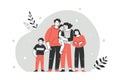 Happy large family portrait. Father, mother holding the youngest child, son and teenage daughter. Family together