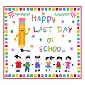 Happy last day of school with children and pencil