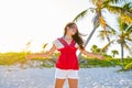 Happy latin beautiful girl in caribbean beach Royalty Free Stock Photo