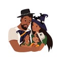 Happy Latin family in costumes for Halloween