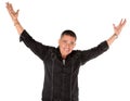Happy latino man with raised arms Royalty Free Stock Photo