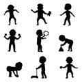 Happy laughing baby wearing cute clothing black silhouette preschool little kids children first walking cheerful infants