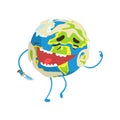 Happy laughing cartoon Earth planet character, funny globe emoji vector Illustration