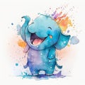 happy laughing elephant colorful and white background generative AI