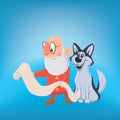 Happy laughing Santa Claus with dog. New year and Christmas cards for year of the dog according to the Eastern calendar Royalty Free Stock Photo
