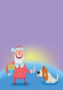 Happy laughing Santa Claus with dog. New year and Christmas cards for year of the dog according to the Eastern calendar Royalty Free Stock Photo