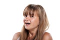 Happy laughing teenager girl on white background