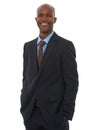 Happy, lawyer and portrait of black man in suit with confidence and pride in white background of studio. Legal Royalty Free Stock Photo