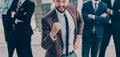 happy leader standing in front of his business team. Royalty Free Stock Photo