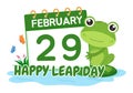 Happy Leap Day on 29 February with Cute Frog in Flat Style Cartoon Hand Drawn Background Templates Illustration