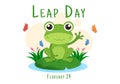 Happy Leap Day on 29 February with Cute Frog in Flat Style Cartoon Hand Drawn Background Templates Illustration