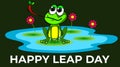 Happy leap day a frog on lily pad in a calm pond. leap day 29 February 2024 Royalty Free Stock Photo
