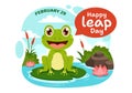 Happy Leap Day Vector Illustration on 29 February with Jumping Frogs and Pond Background in Holiday Celebration Flat Cartoon