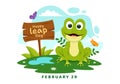 Happy Leap Day Vector Illustration on 29 February with Jumping Frogs and Pond Background in Holiday Celebration Flat Cartoon