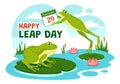 Happy Leap Day Vector Illustration on 29 February with Jumping Frogs and Pond Background in Holiday Celebration Flat Cartoon