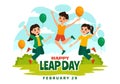 Happy Leap Day Vector Illustration on 29 February with Jumping Frogs and Pond Background in Holiday Celebration Flat Cartoon